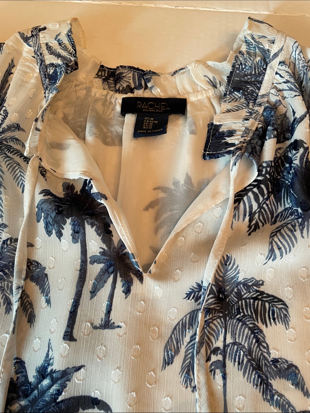 RACHEL Rachel Roy Ivory Blouse with Navy Palm Print - Picture 2 of 12